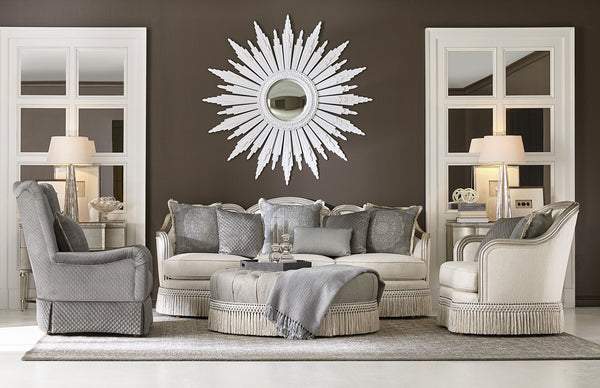 A.R.T. Furniture Giovanna Bezel Sofa - Luxurious European-inspired Design With Plush Cushions & Glamorous Finish White, Silver  509501-5727ab