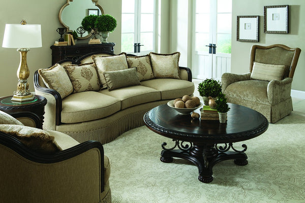 A.R.T. Furniture Giovanna Luxurious Golden Quartz Sofa With Down-blend Pillows, Nail Head Trim & Elegant Design Brown, Beige Material, Fabric 509501-5327ab