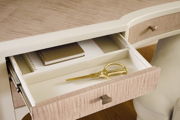 Hooker Furniture Hera Almond White Writing Desk With Figured Maple Accents, 5 Drawers & Flexible Left/Right Surface 6052-10459-80