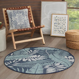 Nourison Garden Oasis GOA02 Machine Made Power-loomed Borderless Design Indoor/Outdoor Outdoor Tropical Rug Navy, Navy 100% Polypropylene 99446996541