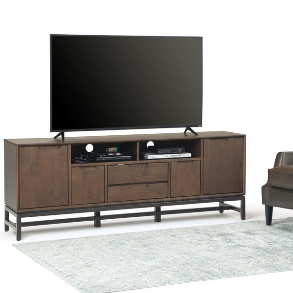 English Elm Banting Mid Century 72" TV Stand Walnut Brown - Solid Rubberwood, Metal Base, 80" TV Ready, Storage B136P158454