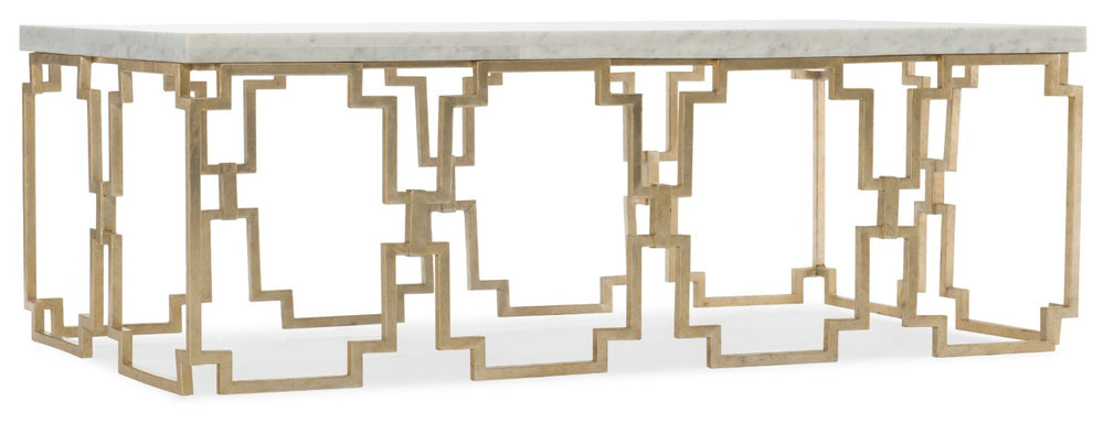Hooker Furniture Evermore Kalala White Marble Rectangle Cocktail Table With Soft Gold Geometric Base, Luxe Centerpiece 1687-80110-00