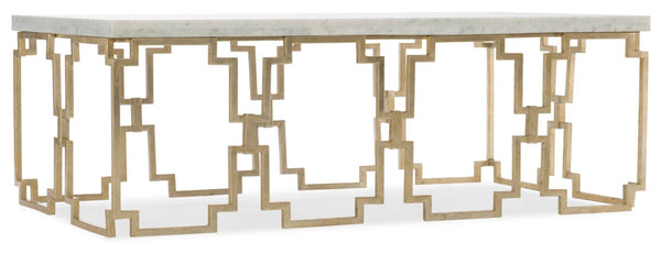Hooker Furniture Evermore Kalala White Marble Rectangle Cocktail Table With Soft Gold Geometric Base, Luxe Centerpiece 1687-80110-00