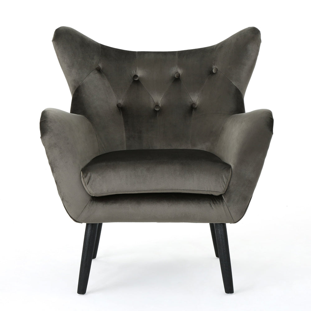 English Elm Arm Chair Tufted Velvet Wingback with Oak Frame and Tapered Legs for Living Room 56589.00NVLTGRY