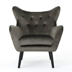 English Elm Arm Chair Tufted Velvet Wingback with Oak Frame and Tapered Legs for Living Room 56589.00NVLTGRY