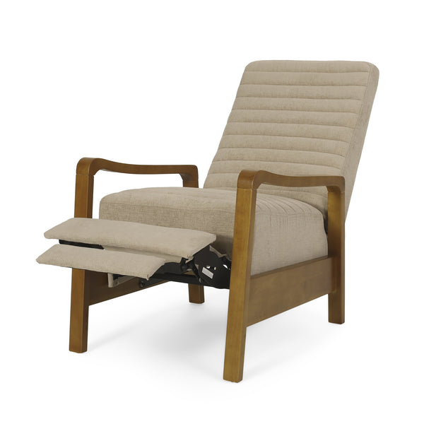 English Elm Christopher Knight Home® - Fabric Sand Push-Back Recliner Chair with Channel Stitching, Rubberwood Frame, Compact Comfort Lounge — Ergonomic Manual Club Seat (Sand) 71261.00SND