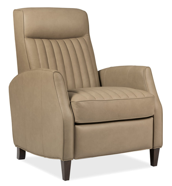 Hooker Furniture Denver Top Grain Leather Manual Recliner with Channeled Cushioning and Tapered Wood Legs RC843-PB-081