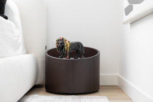 VIG Furniture Geneva Modern Brown Oak Nightstand With Sunken Grey Gloss Top, Compact 21" Square, Durable Style VGWCC522B