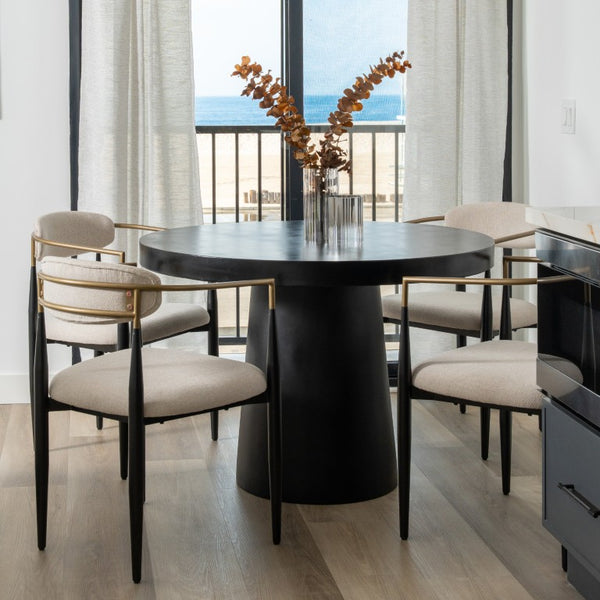 VIG Furniture Desoto Modern Concrete Round Table With Tapered Pedestal — Sculptural, Weather-Resistant Centerpiece For Four Black Dining Table VGGR-630510-BLK