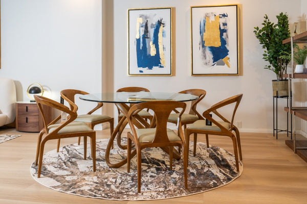 VIG Furniture Mason Round Glass & Walnut Dining Table — Sculptural Ash Base, 54" Tempered Top, Seats 4, Durable Finish VGCSDT-16138