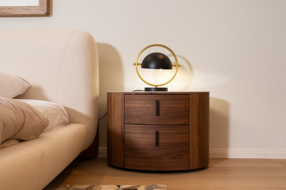 VIG Furniture Chelton Oval Nightstand With White Ceramic Top & Walnut Veneer, 2 Soft-Close Drawers, 27"W VGHB351U3-WAL-NS