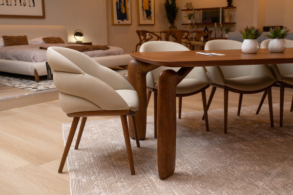 VIG Furniture Michael Beige Vegan Leather Dining Chair With Curved Foam Seat & Walnut Ash Legs, Fully Assembled VGCS-CH-23010-BGE