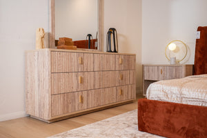 VIG Furniture Roma Faux Travertine Dresser With Gold Handles — 6 Soft-Close Drawers, Spacious, Ready-To-Use (W68") VGAN-ROMA-DRS
