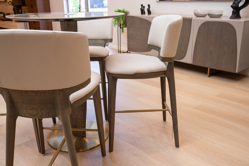 VIG Furniture Calvary Beige Vegan Leather Counter Chair With Grey Ash Frame, Gold Footrest, Mid-Century Comfort Designed VGCS-BS-23022-BGE