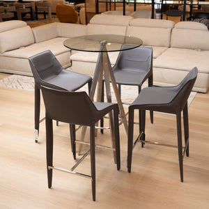 VIG Furniture Halo Modern Grey Saddle Leather Counter Stool | Genuine Saddle Leather, Stainless Footrest, 260Lb Capacity VGYF-BS1113-GR-CS