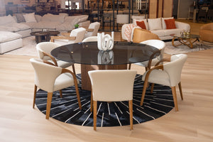 VIG Furniture Kaye Modern Walnut & Smoked Glass 71" Round Dining Table — Sculptural Pedestal, Seats 8, Durable VGBBMI2102A-BRN-DT
