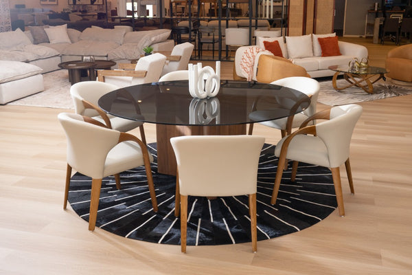 VIG Furniture Kaye Modern Walnut & Smoked Glass 71" Round Dining Table — Sculptural Pedestal, Seats 8, Durable VGBBMI2102A-BRN-DT