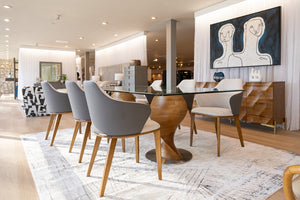 VIG Furniture Megan Two-Tone Beige Fabric & Grey Leatherette Dining Chair With Walnut Ash Legs, Sculptural Mid-Century Design VGCSCH17117-1