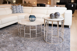 VIG Furniture Silvan Round Calacatta Marble Coffee Table With Polished Stainless Steel Geometric Base, 35" Diameter VGHB228E-EBN