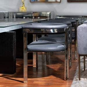 VIG Furniture Pontiac Modern Vegan Leather Accent Seat With Brushed Stainless Legs, Sculptural Slanted Back For Comfort And Style Black Dining Chair VGZAY129-BLK-DC