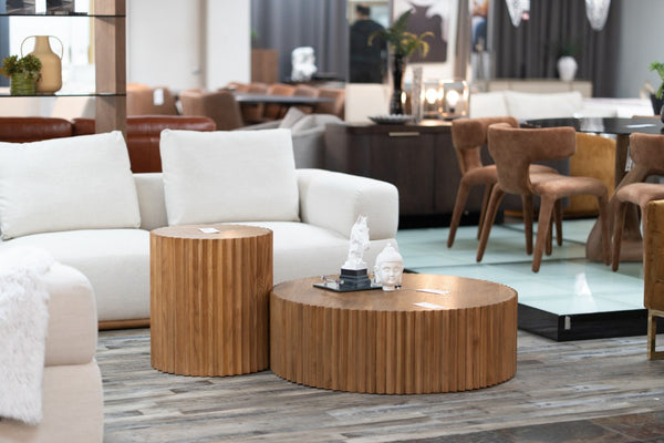 VIG Furniture Espana Walnut Round Coffee Table — Low-Profile Modern 39.4" Table, Solid Poplar Core, No Assembly VGGMCT-1611V-CT