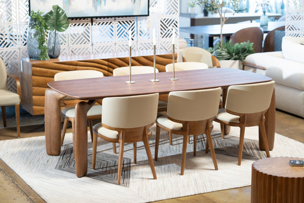 VIG Furniture Michael Mid-Century Walnut Dining Table — Solid Ash Legs, Rounded Rectangular Top, Seats 6, Warm Finish VGCS-DT-22067