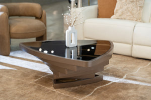 VIG Furniture Jovial Triangular Brown Tempered Glass Coffee Table With Dark Gold Iron Base — Modern Sculptural Centerpiece VGFA-CT2041