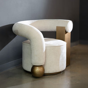 VIG Furniture Tranquil Beige Sculptural Accent Chair With Antique Brass Accents, Mid-Century Comfort & Durable Build VGFA-CE2005-BGE