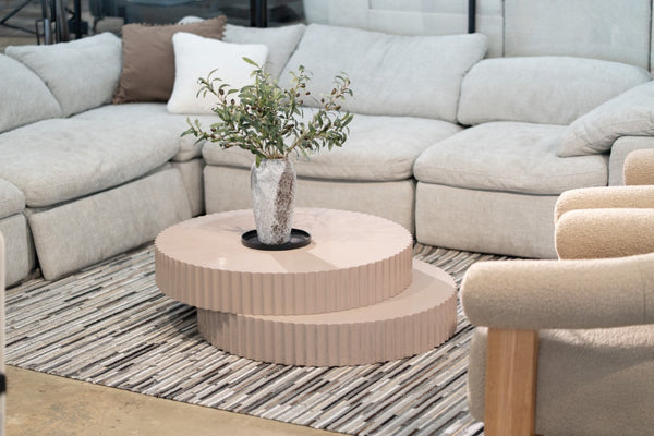 VIG Furniture Jacinto Sculptural Round Coffee Table In Glossy Taupe-Grey With Fluted Detail & Durable Mdf Finish VGOD-LZ-285C-L