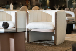 VIG Furniture Joselyn Cream Bouclé Accent Chair With Curved Paneled Back, Copper-Brown Legs, Cozy Modern Seat VGOD-ZW-22051-CH
