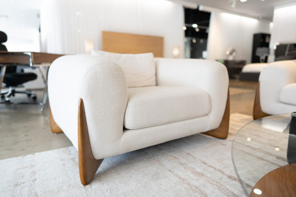 VIG Furniture Fleury Plush Cream Fabric Lounge Chair With Walnut Legs — Foam & Feather Comfort, No Assembly Needed VGCS-21073-CH