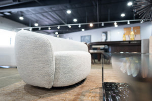 VIG Furniture Omaha Sculptural Swivel Chair In Off-White Fabric — Cozy Curved Design, Foam Seat, Smooth Rotation VGKK-KF2823-BEI-CH