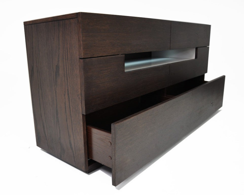 VIG Furniture Ceres Contemporary Brown Oak Dresser With Led Cubby, Soft-Close Drawers, Modern Grey Accent Finish VGWCCG05D-WNG