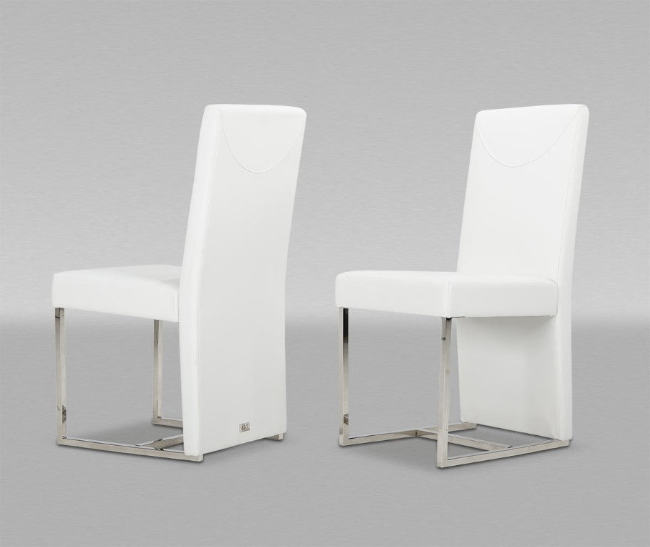 VIG Furniture Misha Contemporary White Leatherette Dining Chair With Ergonomic Extended Back & Chrome L-Shaped Base VGUN0099-1