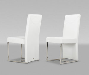 VIG Furniture Misha Contemporary White Leatherette Dining Chair With Ergonomic Extended Back & Chrome L-Shaped Base VGUN0099-1