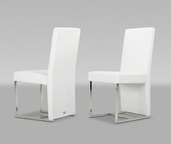 VIG Furniture Misha Contemporary White Leatherette Dining Chair With Ergonomic Extended Back & Chrome L-Shaped Base VGUN0099-1