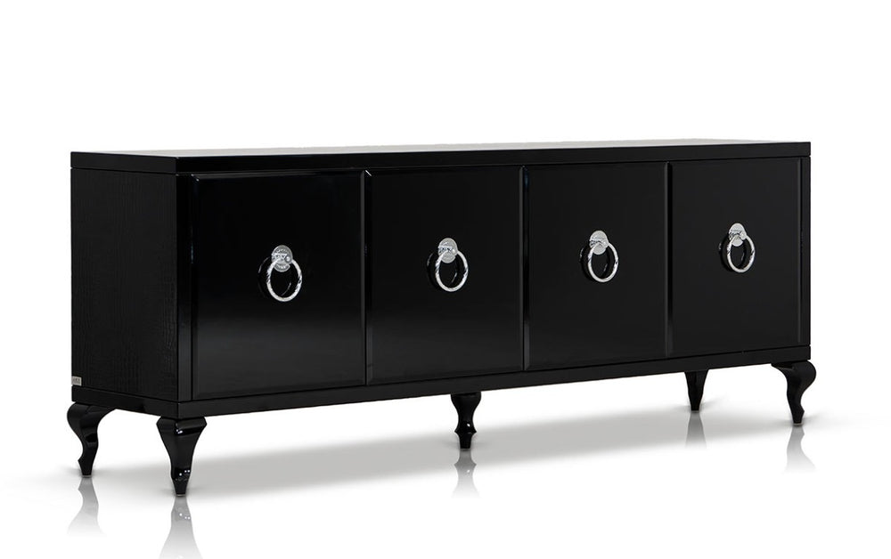 VIG Furniture Bellagio Black Crocodile Lacquer Buffet With Chrome Ring Handles, Orange Lined Storage, 93"W VGUNRC107-240