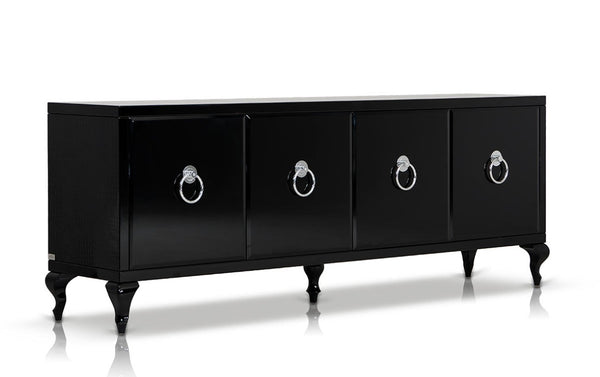 VIG Furniture Bellagio Black Crocodile Lacquer Buffet With Chrome Ring Handles, Orange Lined Storage, 93"W VGUNRC107-240