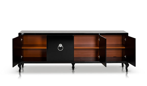 VIG Furniture Bellagio Black Crocodile Lacquer Buffet With Chrome Ring Handles, Orange Lined Storage, 93"W VGUNRC107-240