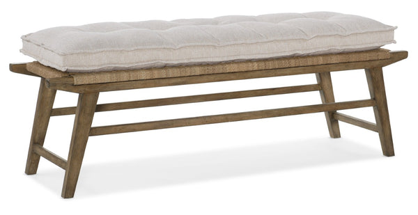 Hooker Furniture Sundance Solid Wood Bed Bench With Woven Rope Seat, Zuri Cream Removable Cushion, Cliffside Finish — Casual Farmhouse Style 6015-90019-89