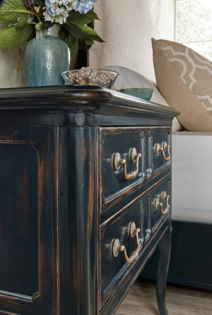 Hooker Furniture Charleston Black Cherry Two-Drawer Nightstand With Antique-Bronze Hardware, Usb Ports, Distressed Elegance 6750-90215-97