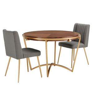 Homelegance By Top-Line Piper Natural Wood Finish Gold Metal Base 3 Piece Dining Set Dark Grey Metal