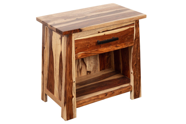 Porter Designs Kalispell Solid Sheesham Wood Nightstand With Hammered Metal Hardware & Craftsmanship Natural Wood 04-196-04-2419