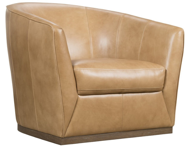 Hooker Furniture Fairfax Dark Blond Leather Swivel Chair With Rounded Barrel-Back And Solid Wood Base For Cozy Elegance 35.43 L x 36.85W x 32.05H SS225-SW-080