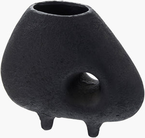 Surya Durvasa Bohemian Terracotta Vase - 9"H X 10"W X 5"D, Exotic Decorative Accent For Home Charm Black Terracotta Dsv001-9105