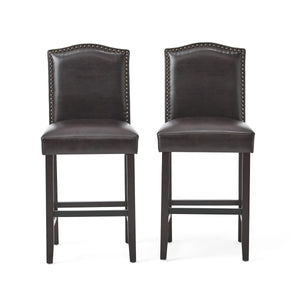English Elm Christopher Knight Home® - Set of 2 Upholstered Counter Height Barstools with Nailhead Trim, Plush Fabric Comfort & Sturdy Legs Brown 62369.00PU