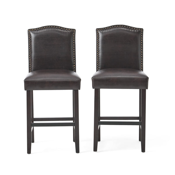 English Elm Christopher Knight Home® - Set of 2 Upholstered Counter Height Barstools with Nailhead Trim, Plush Fabric Comfort & Sturdy Legs Brown 62369.00PU