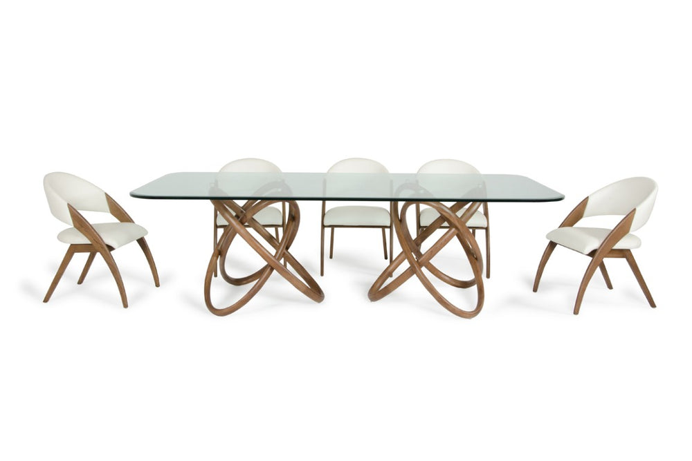 VIG Furniture Mason Sculptural Walnut Dining Set With Glass Top & 8 Cream Leatherette Chairs — Modern Gallery Appeal VGCSMASON-SET
