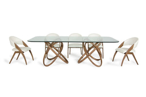 VIG Furniture Mason Sculptural Walnut Dining Set With Glass Top & 8 Cream Leatherette Chairs — Modern Gallery Appeal VGCSMASON-SET