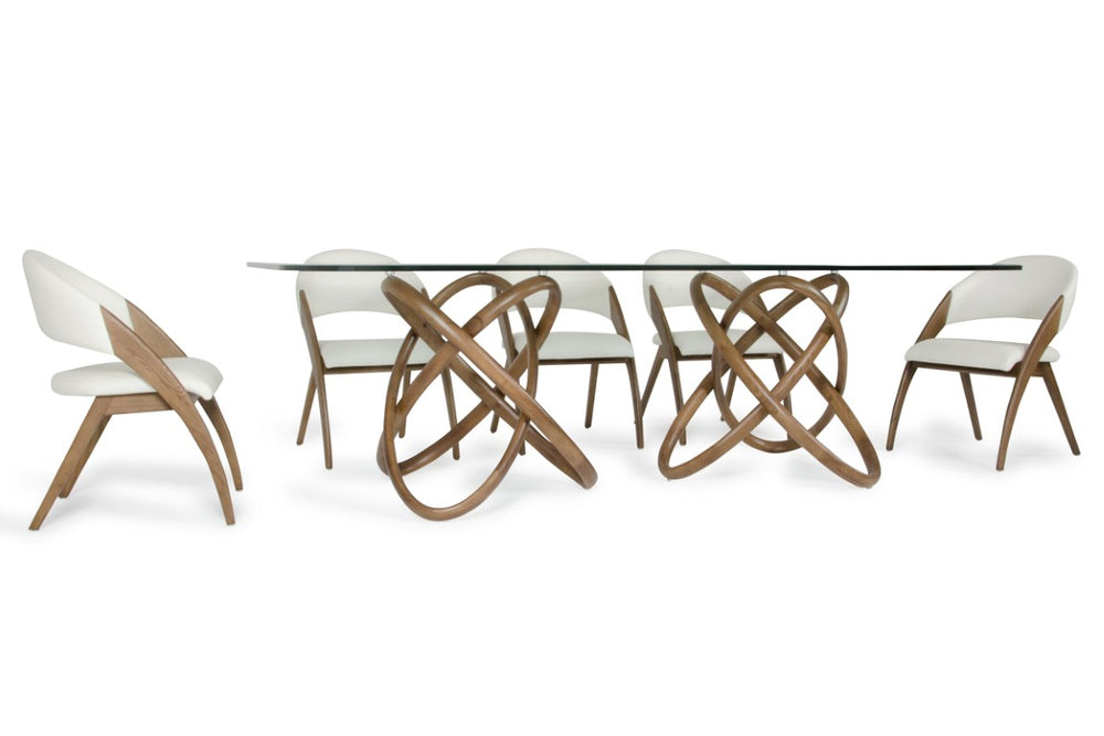 VIG Furniture Mason Sculptural Walnut Dining Set With Glass Top & 8 Cream Leatherette Chairs — Modern Gallery Appeal VGCSMASON-SET